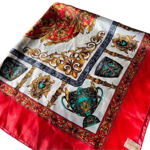 😊 3/$30 Berkshire Red Print Silky Scarf Shawl made in Korea - Picture 1 of 6
